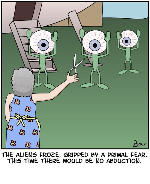 The aliens froze, gripped by a primal fear. This time there would be no abduction.