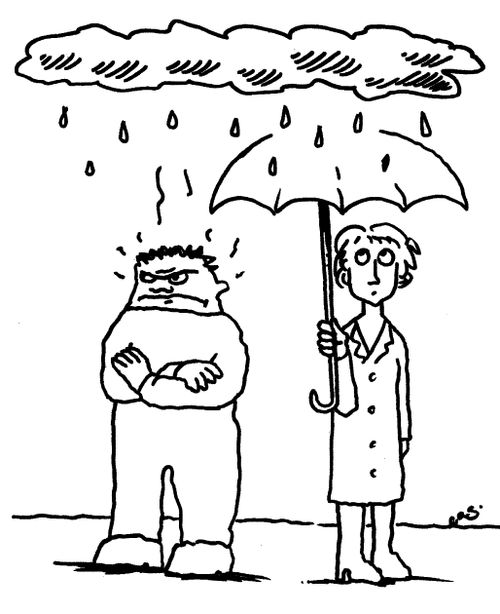 Small raincloud, lady with an umbrella.