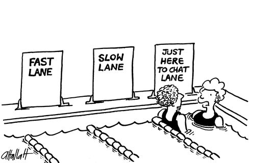 'Just here to chat' lane in a swimming pool.