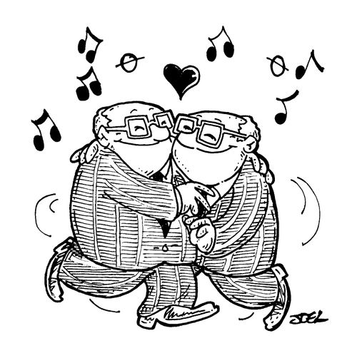 Two men dancing happily together