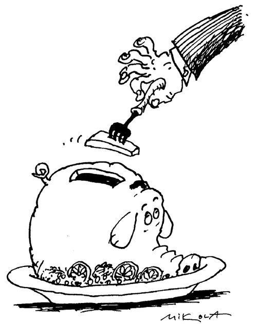 Man removing the piggy bank slit from roasted pig
