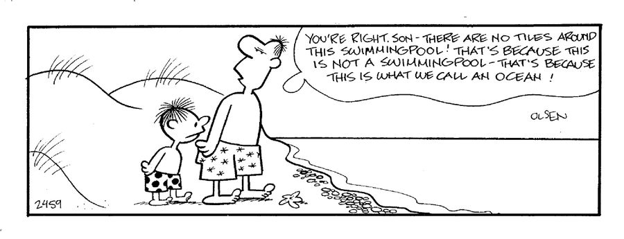 'You're right, son - there are no tiles around this swimming pool...'