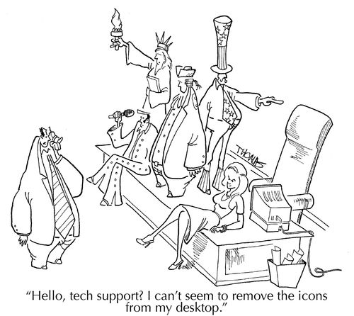 'Hello, tech support?  I can't seem to remove the icons from my desktop.'