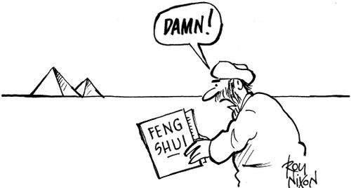 'Damn!'(Egyptian reads Feng Shui book).