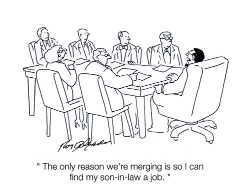 'The only reason we're merging is so I can find my son-in-law a job.'