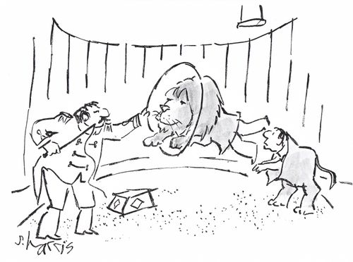 lion tamer with fake lion