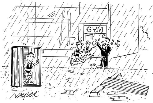 Kid sheltering from rain inside a vault box.