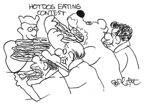 Bear in hotdog eating contest.