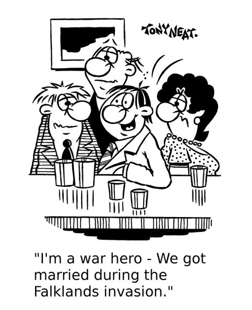 'I'm a war hero - We got married during the Falklands invasion.'