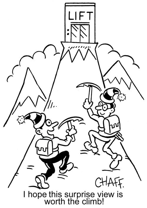 'I hope this surprise view is worth the climb!'