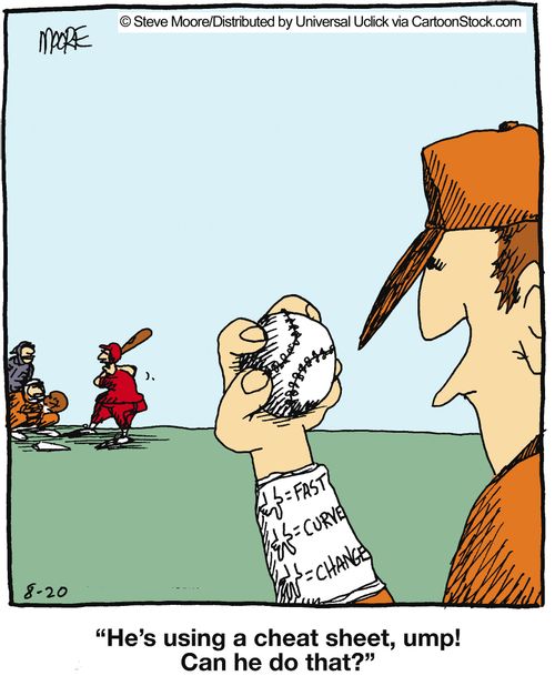 'He's using a cheat sheet, ump! Can he do that?'