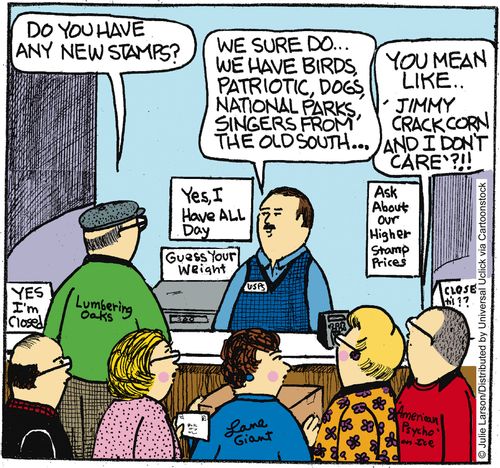 'We sure do. . . we have birds, patriotic, dogs, national parks, singers from the old south. . .'