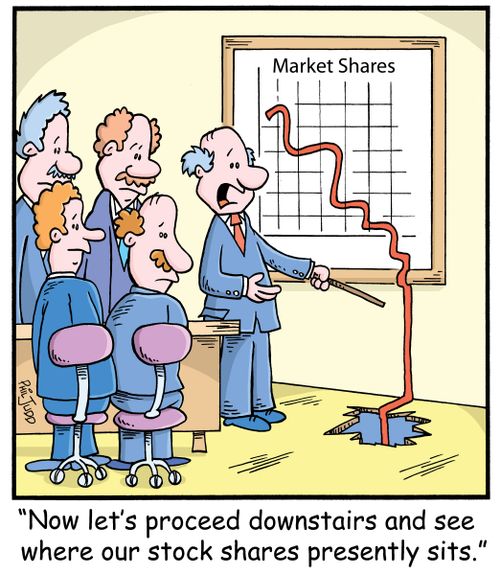 'Now let's proceed downstairs and see where our stock shares presently sits,'