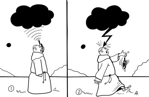 Monk on his cell phone gets struck by divine anger.