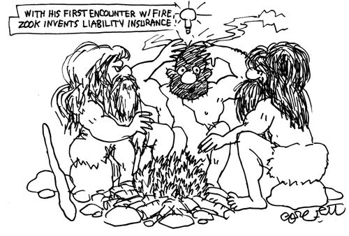 With his first encounter w/ fire, Zook invents Liability Insurance.