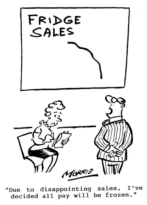 Fridge Sales - Due to disappointing sales, I've decided all pay will be frozen.