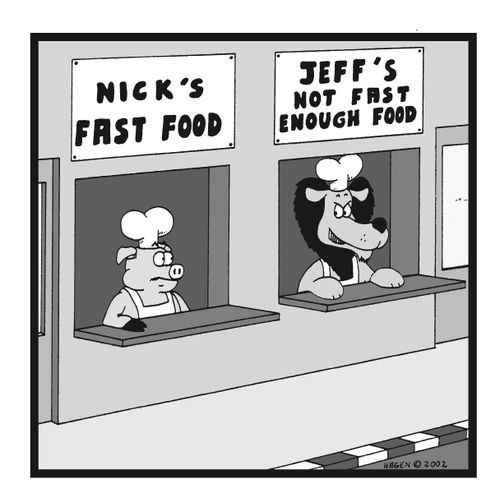 'Jeff's Not Fast Enough' food stand.