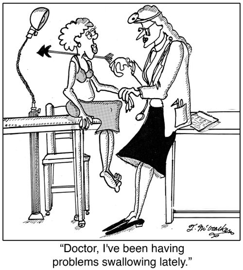 'Doctor, I've been having problems swallowing lately.'