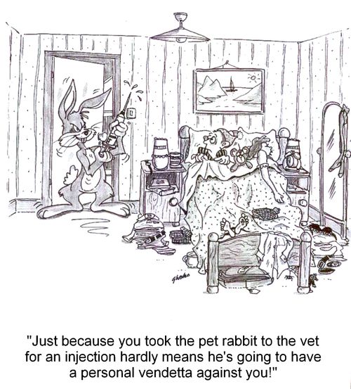 'Just because you took the pet rabbit to the vet for an injection hardly means he's going to have a personal vendetta against you!'