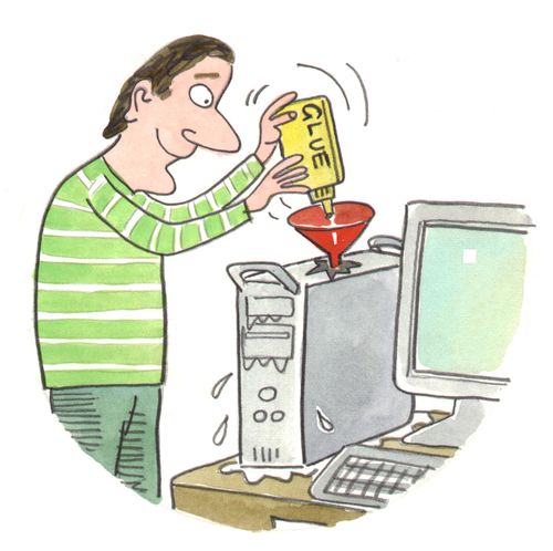 Man pouring glue into a printer.