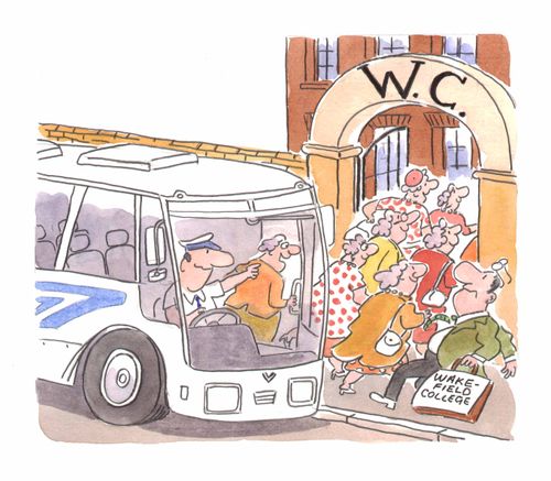 'Old women on bus trip running into WC'