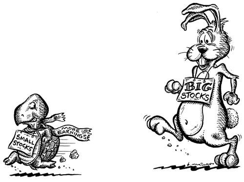 Tortoise (small stocks) winning against the hare (big stocks).