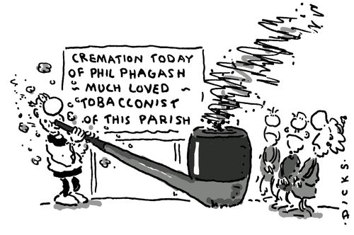 Cremation today of Phil Phagash - much loved tobacconist of this parish.