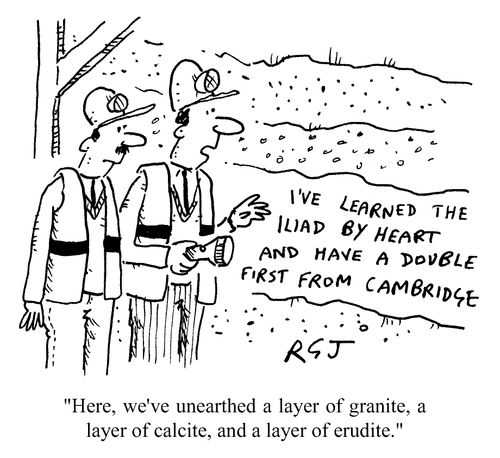 'Here, we've unearthed a layer of granite, a layer of calcite, and a layer of erudite.'