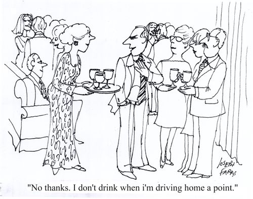 'No thanks. I don't drink when I'm driving home a point.'