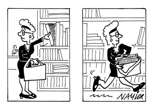 Woman stealing book on kleptomania.