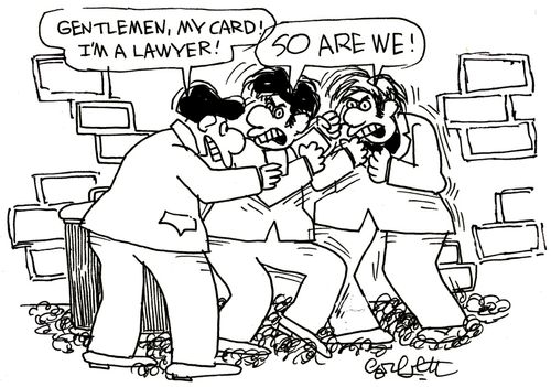 'Gentlemen, my card! I'm a lawyer.'