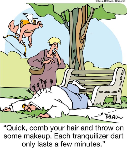 'Quick, comb your hair and throw on some makeup. Each tranquilizer dart  only lasts a few minutes.'