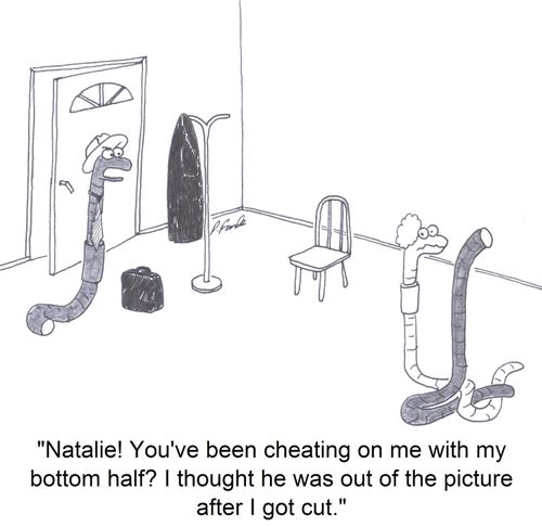 'Natalie! You've been cheating on me with my bottom half? I thought he was out of the picture after I got cut.'