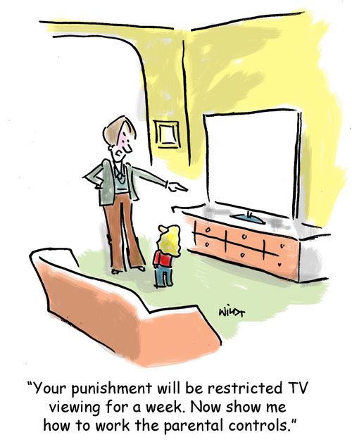 'Your punishment will be restricted TV viewing for a week. Now show me how to work the parental controls.'