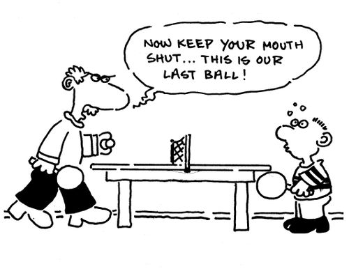 'Now keep your mouth shut...this is our last ball.'