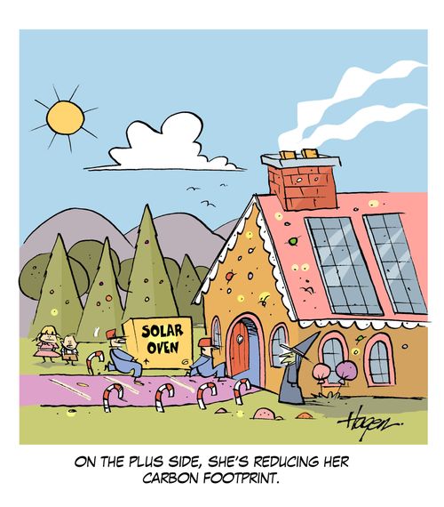 'On the plus side, she's reducing her carbon footprint.'