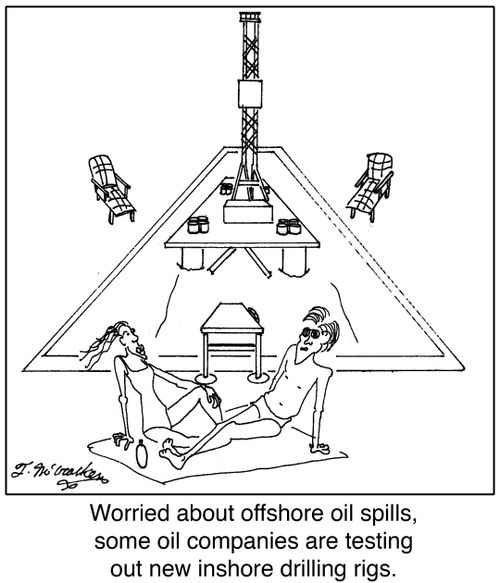 Worried about offshore oil spills, some oil companies are testing out new inshore drilling rigs.