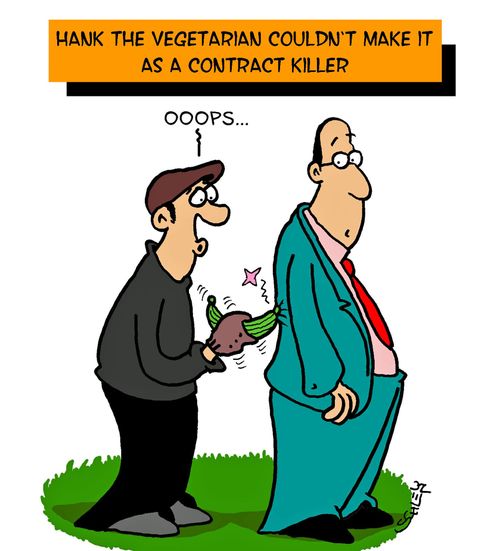 Hank the vegetarian couldn't make it as a contract killer.