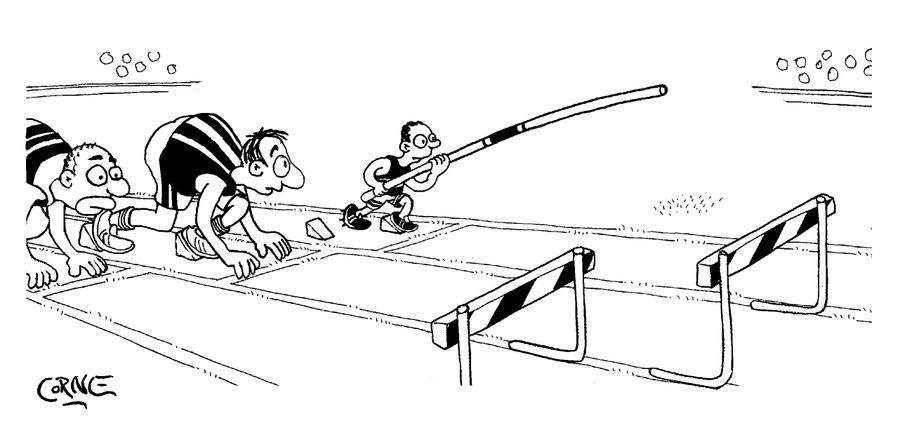 Pole Vaulting in Hurdle Race