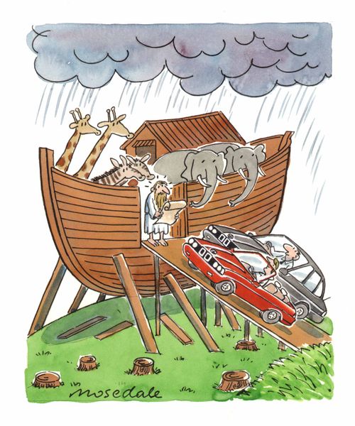 Two cars going on Noah's Ark