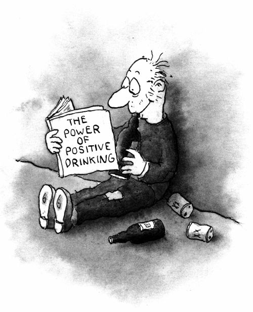Wino, reading book, "The power of positive drinking"