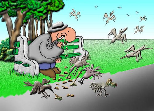 Feeding birds boogers.