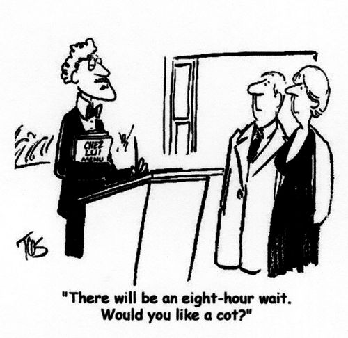'There will be an eight-hour wait. Would you like a cot?'