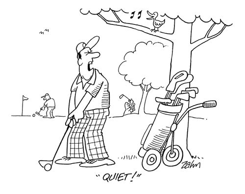 'Quiet!' (to bird in a tree).