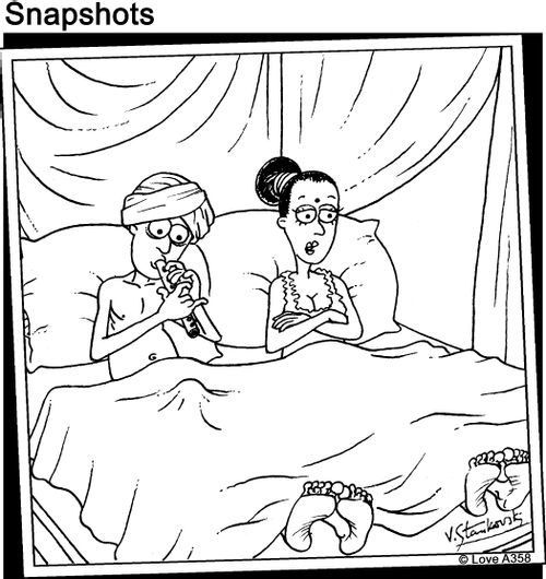 At night - snake charmer.