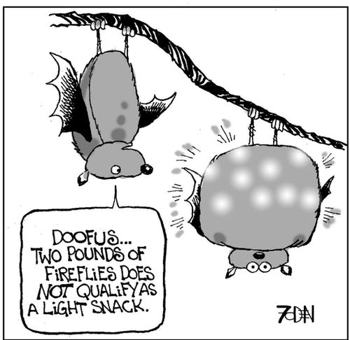 'Doofus...two pounds of fireflies does not qualify as a light snack.'