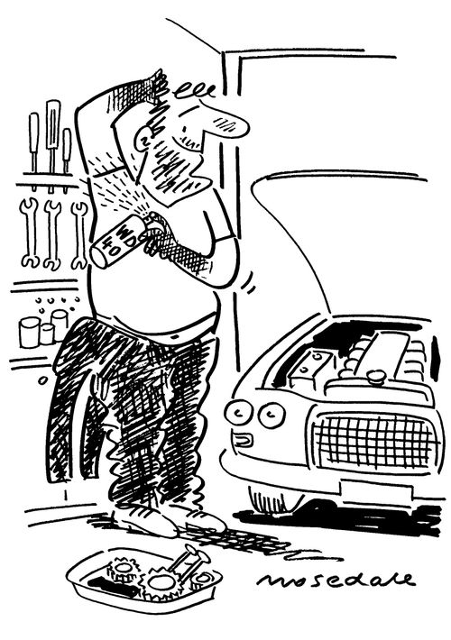 Mechanic using WD40 as deodorant.