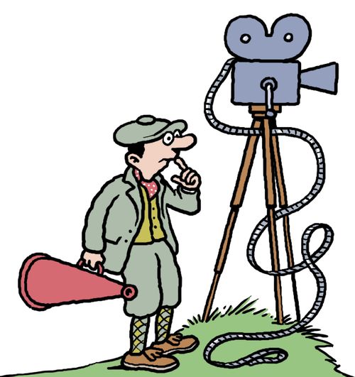 A 1920's film director with hand-cranked camera and megaphone.