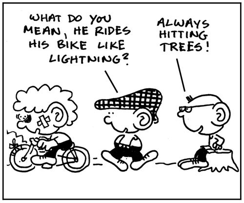 Rides his bike like lightning.