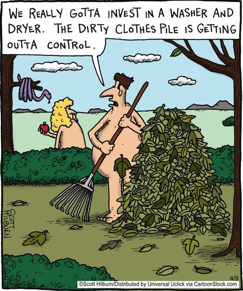 Adam and eve do their laundry,